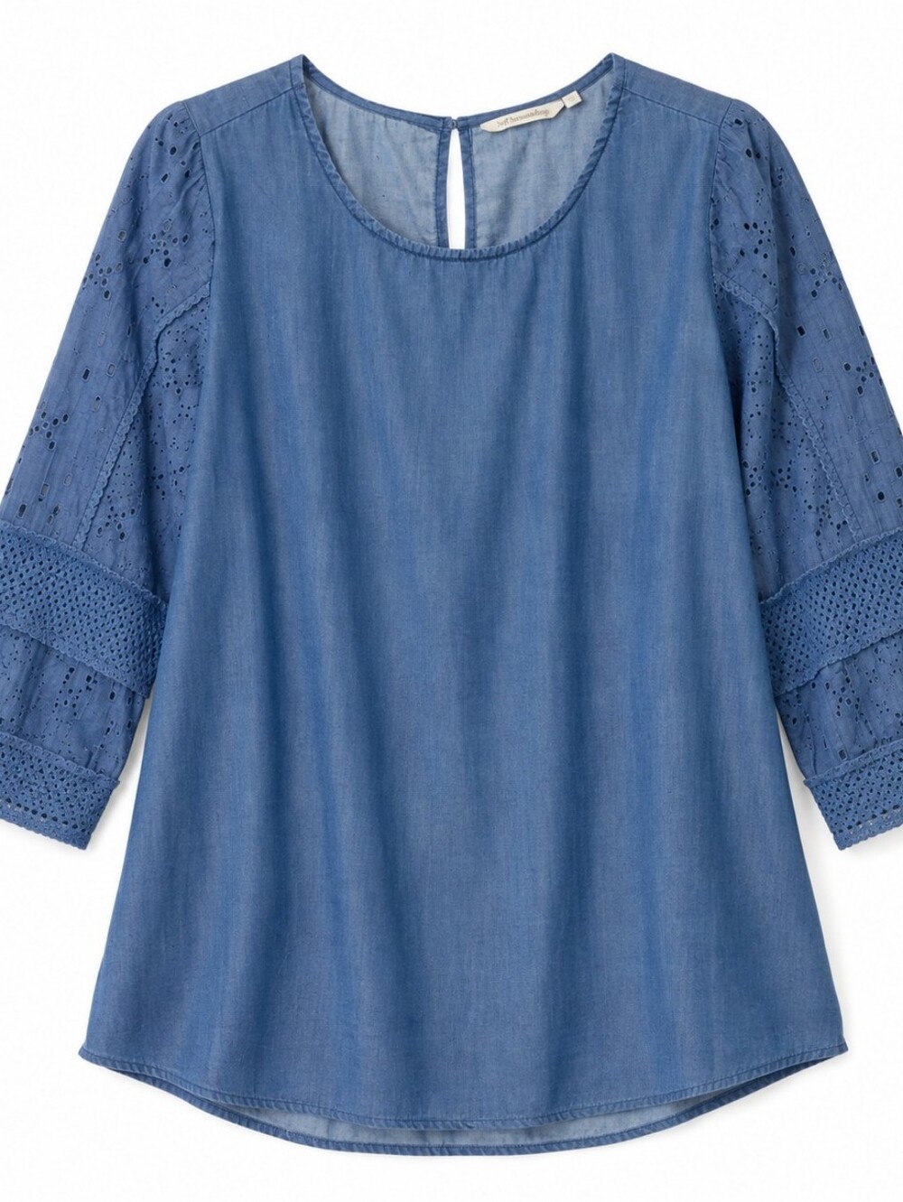 Soft Surroundings Blue Tencel Chambray Eyelet Sleeve Tunic Top
